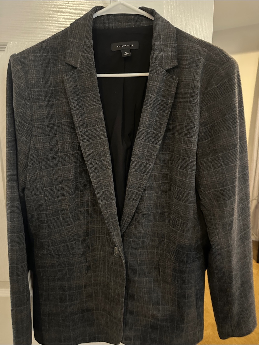 Ann Taylor Charcoal Plaid Single-Button Blazer